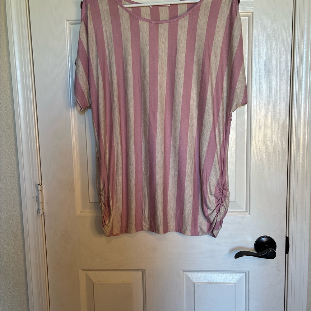 Elegant Pink and Cream Striped Women's Tee